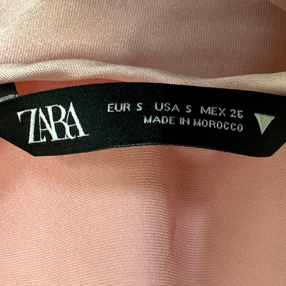 Zara Maxi Dress Womens Small Pink Satin Slip V-Neck Tie Front Open Back Evening - Picture 4 of 13